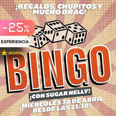 Bingo drag con Sugar Nelly: regalos, chupitos y mucho drag