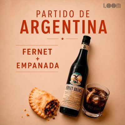 Partido de Argentina con fernet y empanada