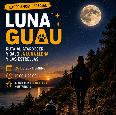 LUNA GUAU: ruta con perros al atardecer y bajo la luna llena