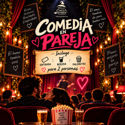 Comedia en pareja: monólogo, bebida y palomitas (2 personas)